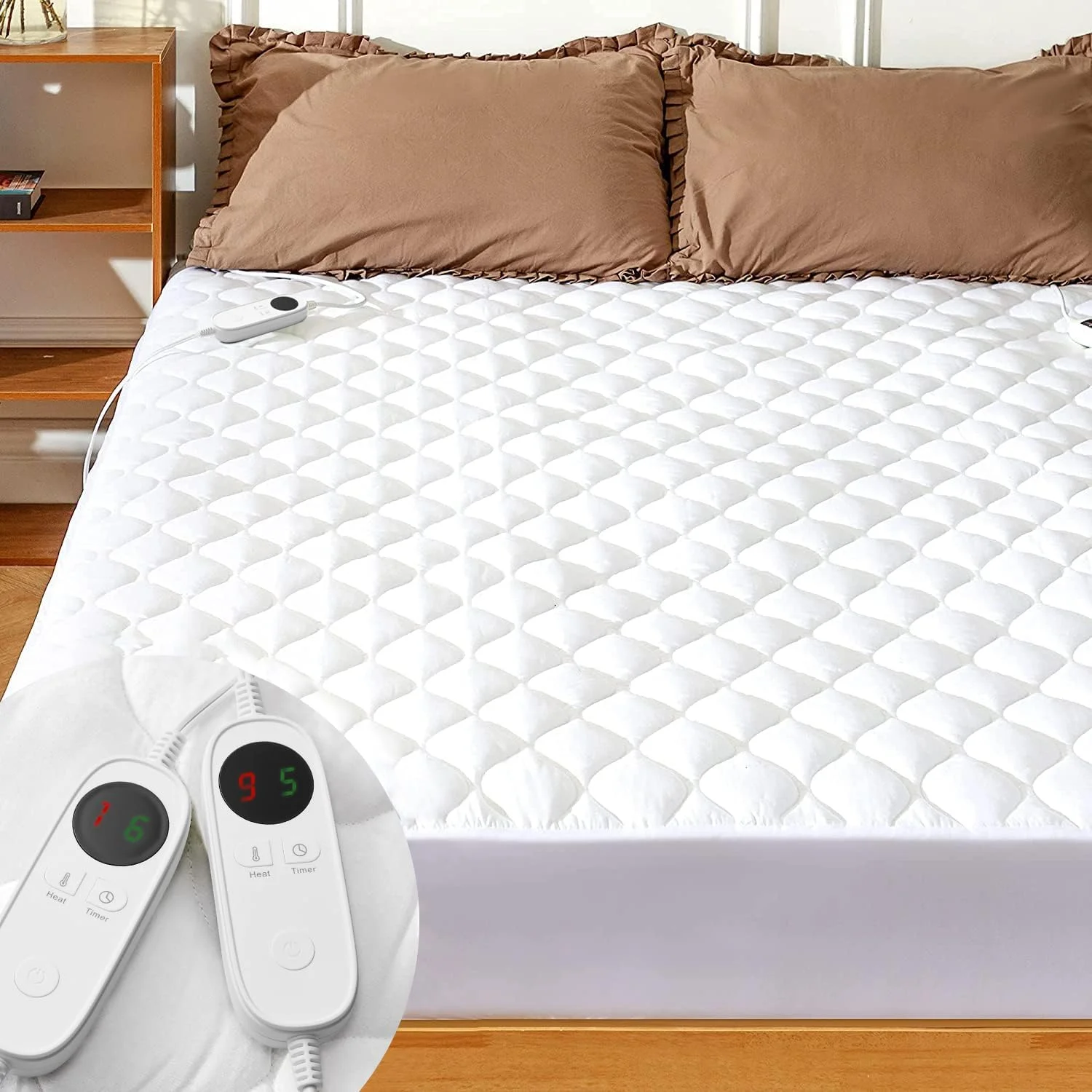 Heated Mattress Pad King Size with 9 Heat Settings Controller Quilted Electric Mattress Pad Fit Up to 21 Inch
