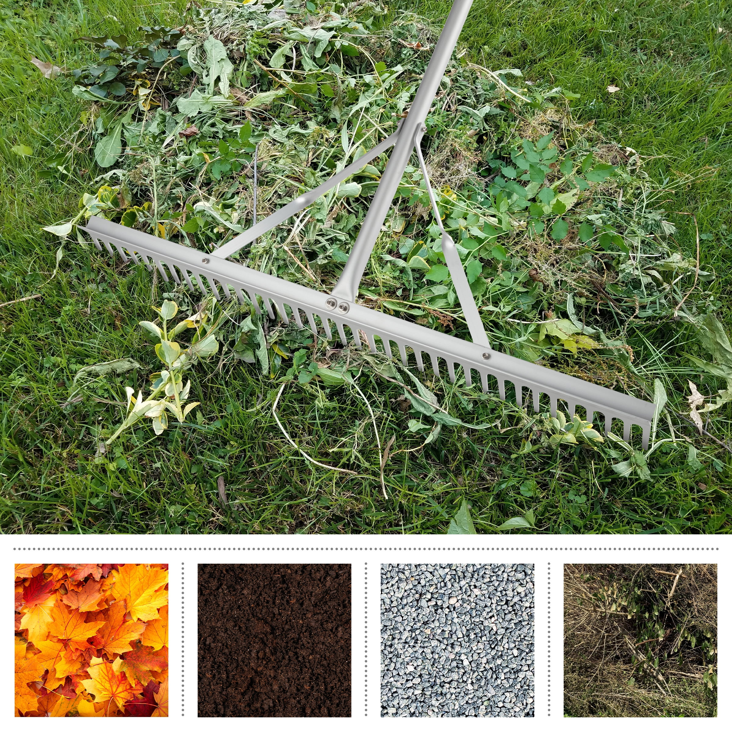 Pure Garden 36in Landscape Rake - Aluminum Metal Rake and Lawn Care Gloves