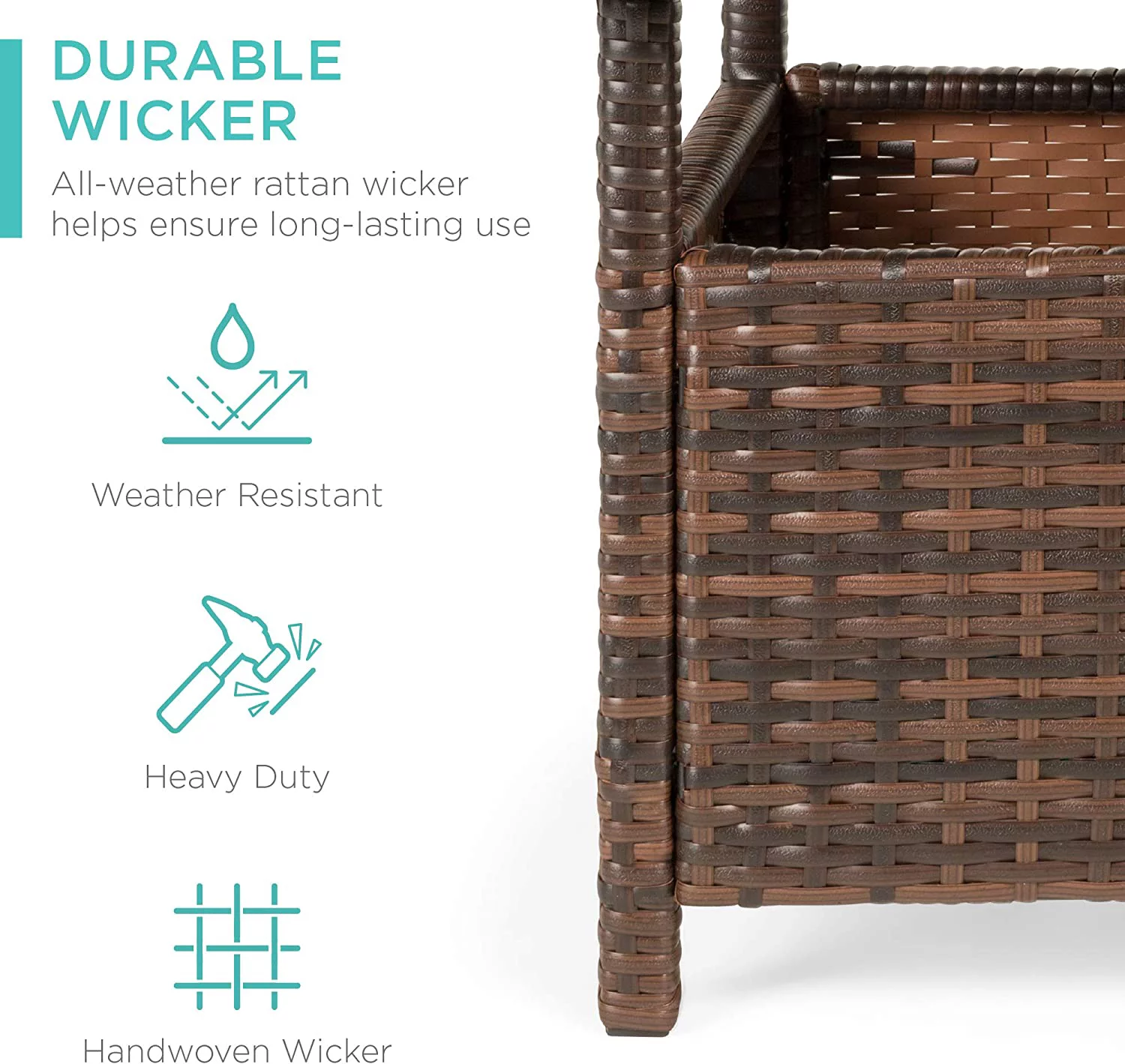 Wicker Side Table with Umbrella Hole, Square PE Rattan Outdoor End Table for Patio, Garden, Poolside, Deck w/UV-Resistant Frame, Storage Space - Brown