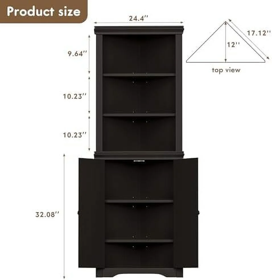 CHNKH Corner Cabinet  Corner  with 2 Barn Doors and 3 Shelves  Freestanding  Cabinet with Adjustable Dividers for Bathroom  Living Room  Bedroom or Kitchen (White)