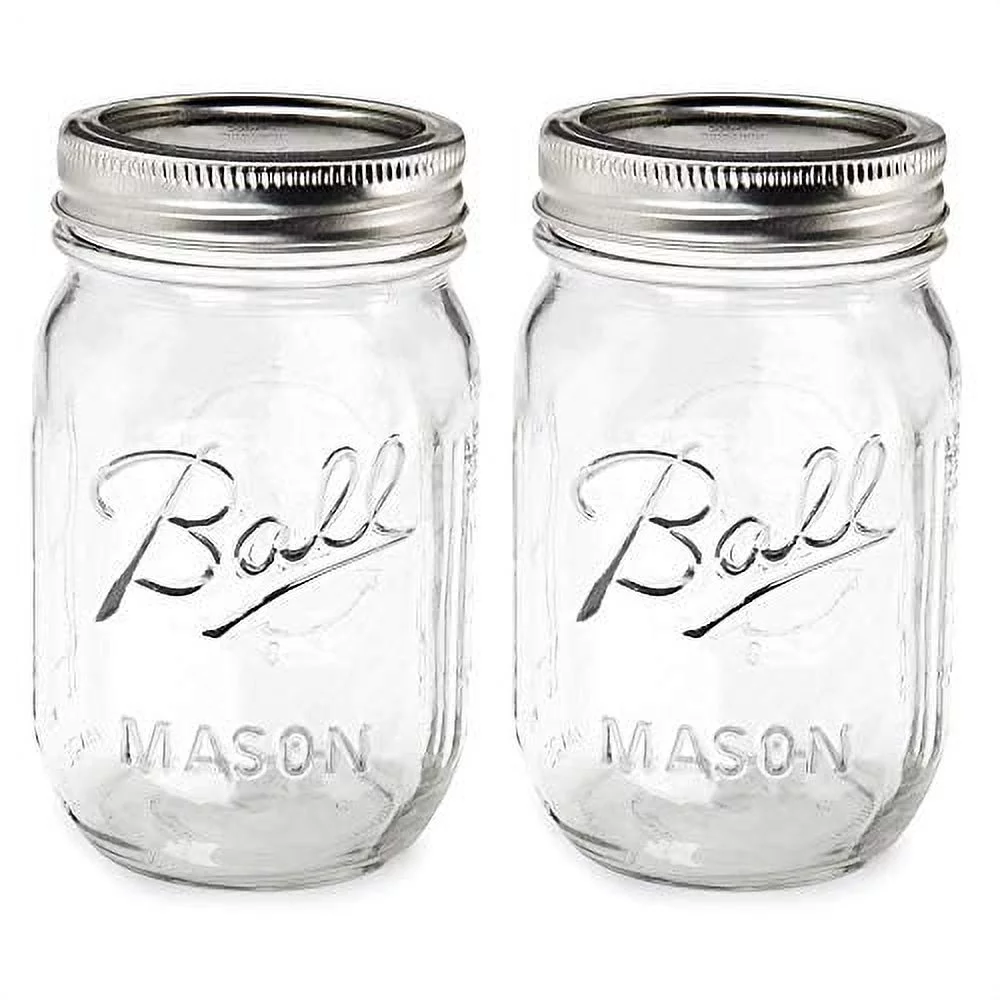 Ball Pint Jar with Lids and Bands, Regular Mouth, Set of 2, (16 oz)