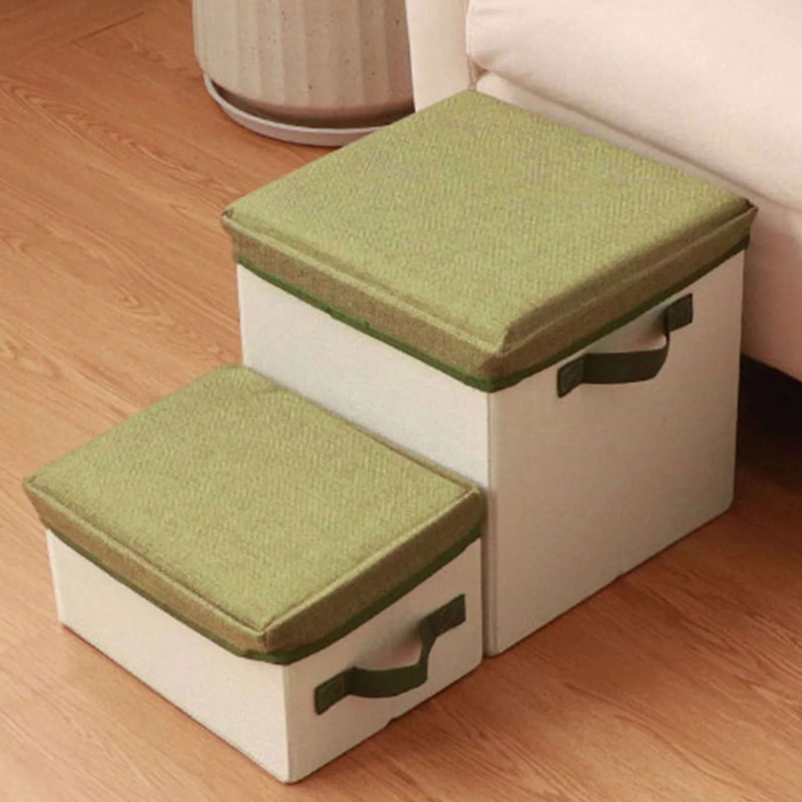 Dog Steps for Small Medium Dogs with Storage Dog Stairs for Bed or Couch, 2-Step Folding Dog Ramp up to 200 lbs, White