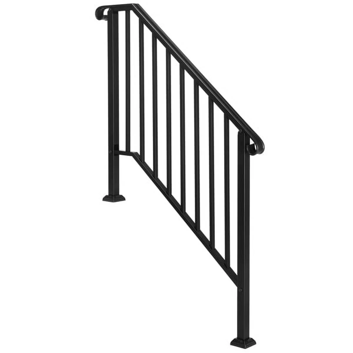 Handrails for Outdoor Steps, Iron Handrail Fits 3 Step, Transitional Handrail with Installation Kit, Black