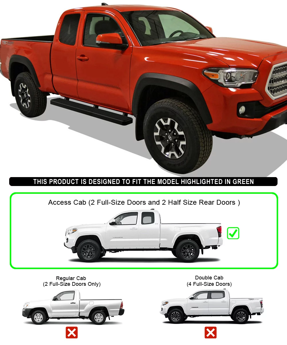 APS iBoard Running Boards 6 inches Matte Black Compatible with Toyota Tacoma 2005-2023 Access Cab Stainless Steel (Nerf Bars Side Steps Side Bars)