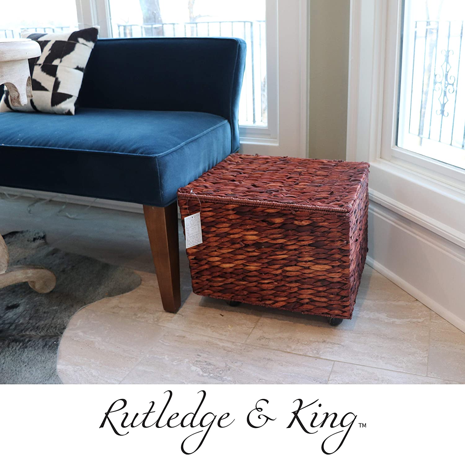 U-SHARE Seagrass Rolling File Cabinet - Home Filing Cabinet - Hanging File Organizer - Home and Office Wicker File Cabinet - Water Hyacinth Storage Basket for File Storage (Russet Brown)