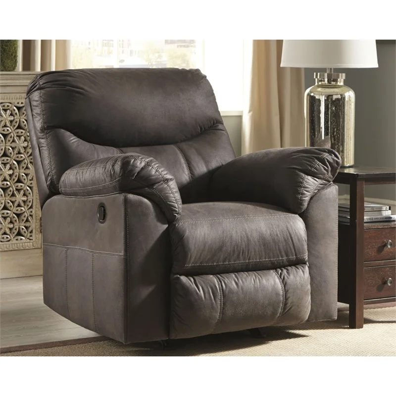 Pemberly Row Contemporary Polyester Upholstered Rocker Recliner in Teak