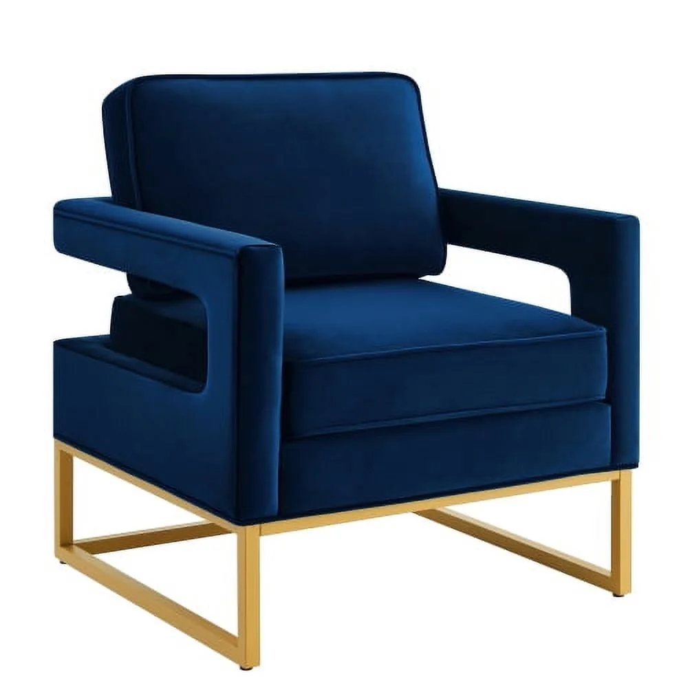 YLtoohoom Modern Style Accent Chair with Gold Metal Base   Velvet Upholstered Leisure Chair with Open Armrest  Armchair  Navy