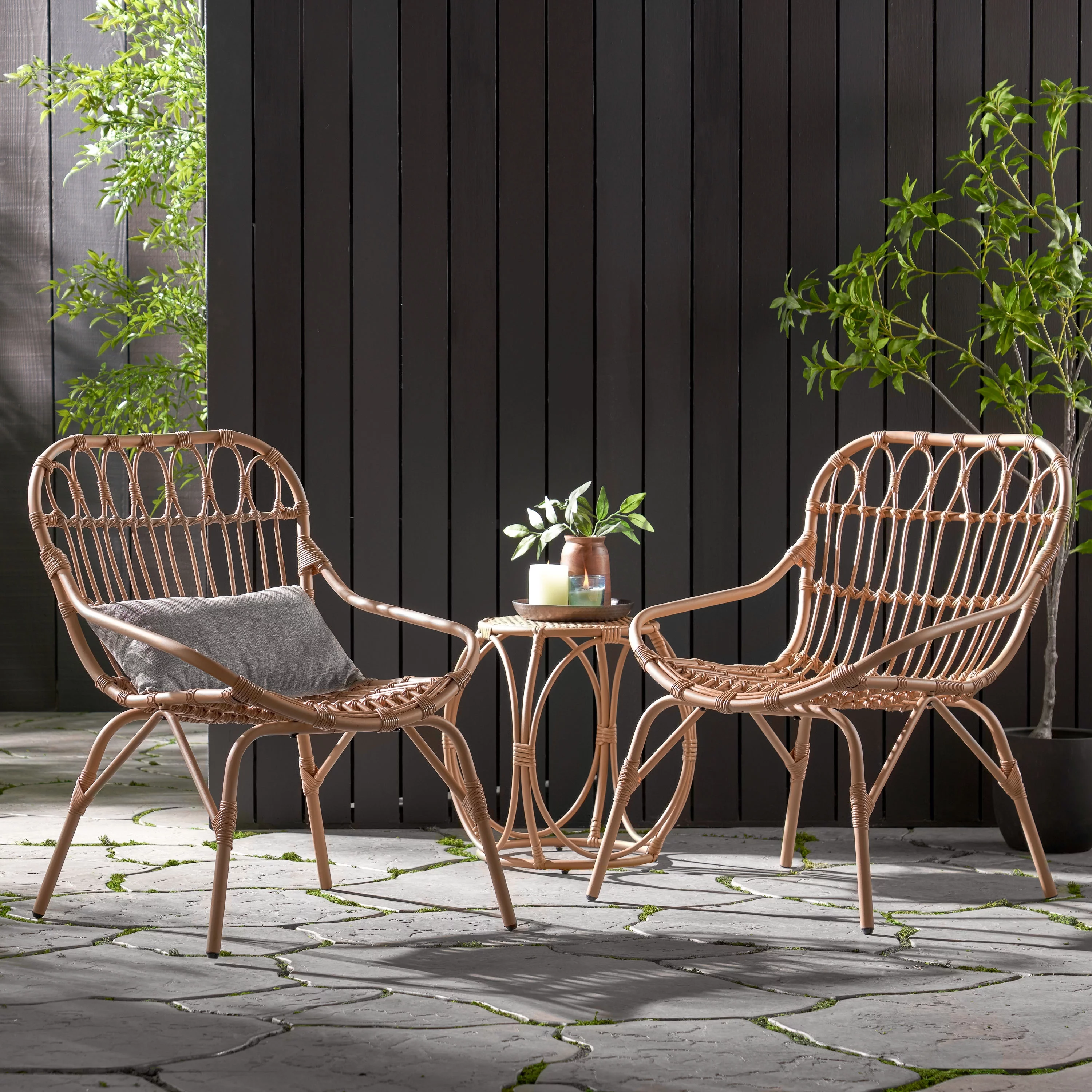 Kairo Wicker Outdoor 3 Piece Chat Set, Light Brown