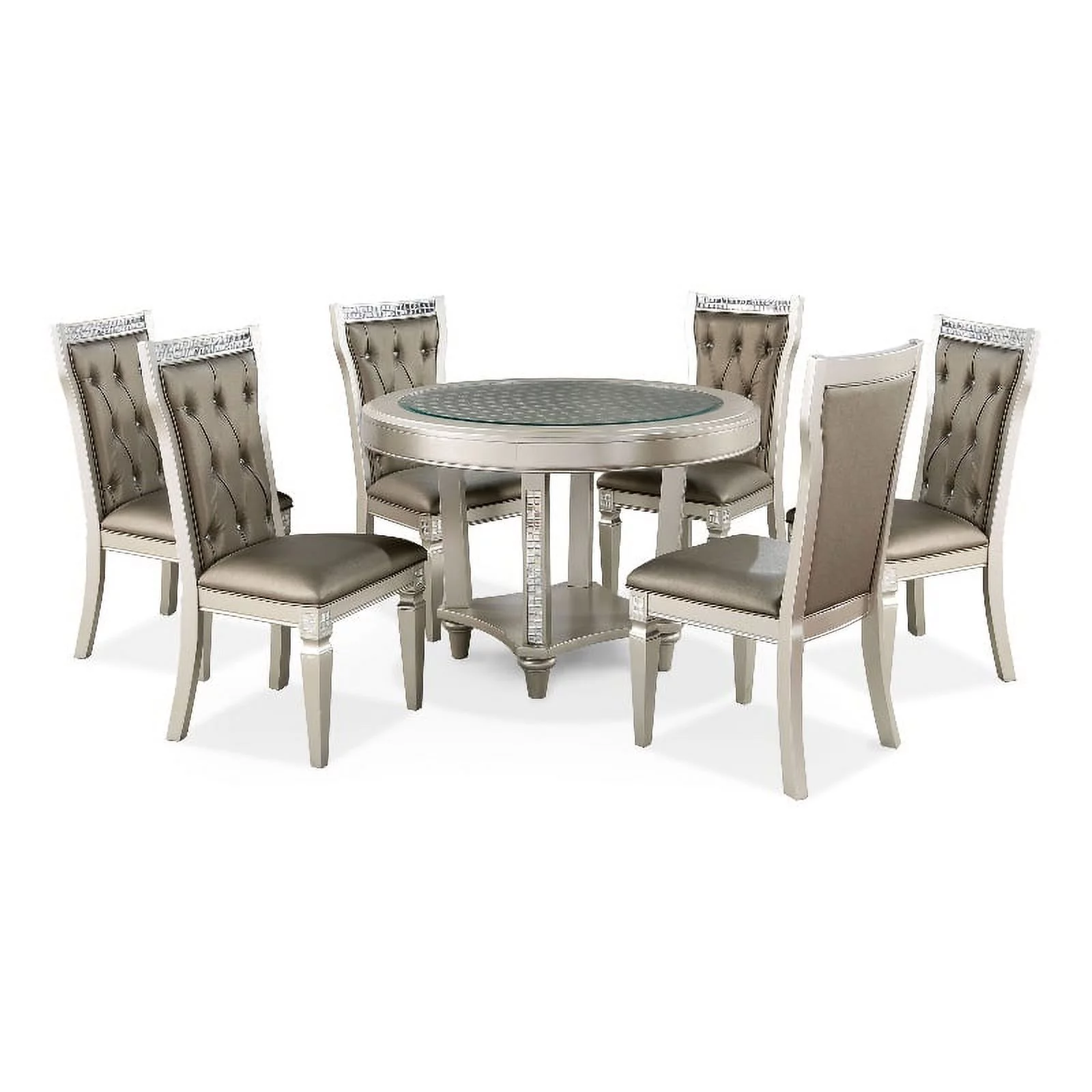 Furniture of America Melaj Wood 7pc Round Dining Table Set in Champagne Gold