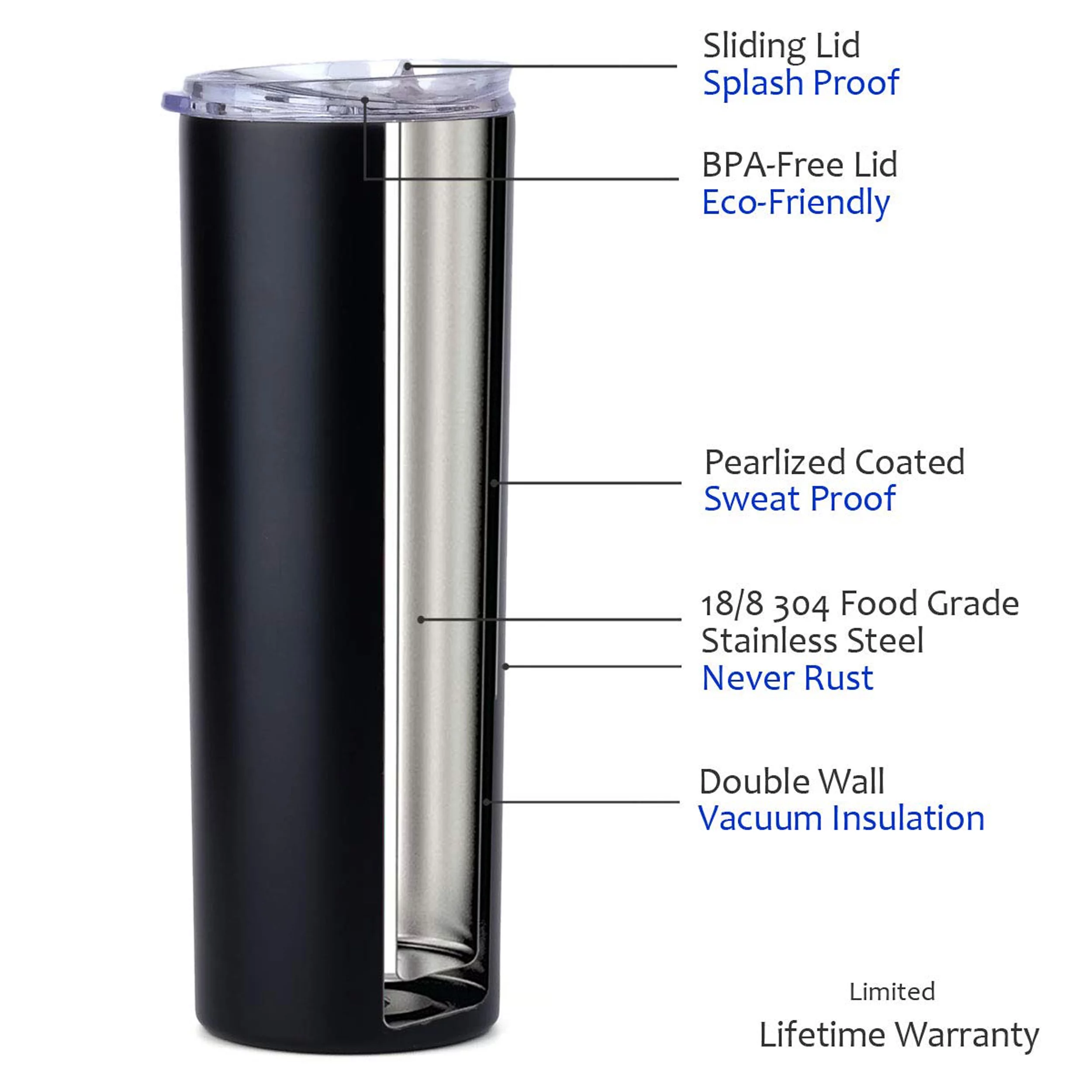 Black Stellar 20 oz. Skinny Steel (2 Pack) Double Wall Stainless Tumbler