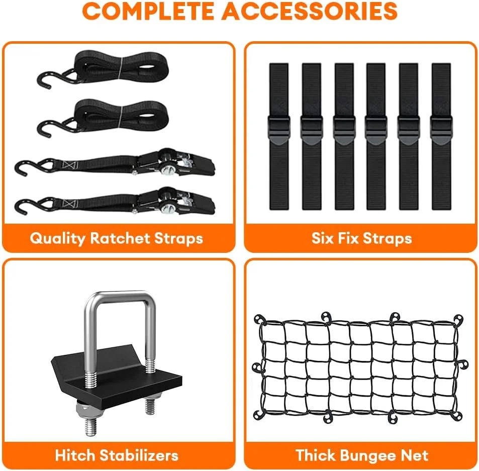 ZHANHAO Hitch Mount Cargo Carrier, 60x20x6 Folding Hitch Rack, 500 Lbs Steel Trailer Hitch Cargo Carrier, Tow Hitch Cargo Basket with Waterproof Bag, Hitch Stabilizer, Ratchet Straps, Net