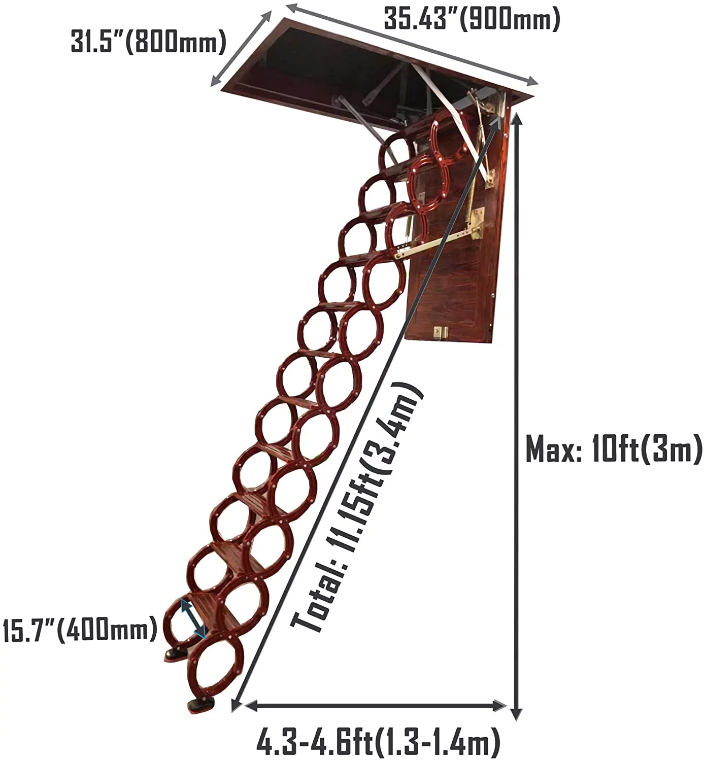 INTSUPERMAI Ceiling Pulldown Attic Folding Ladder 12 Steps 9.8ft Height Red Titanium Magnesium Alloy