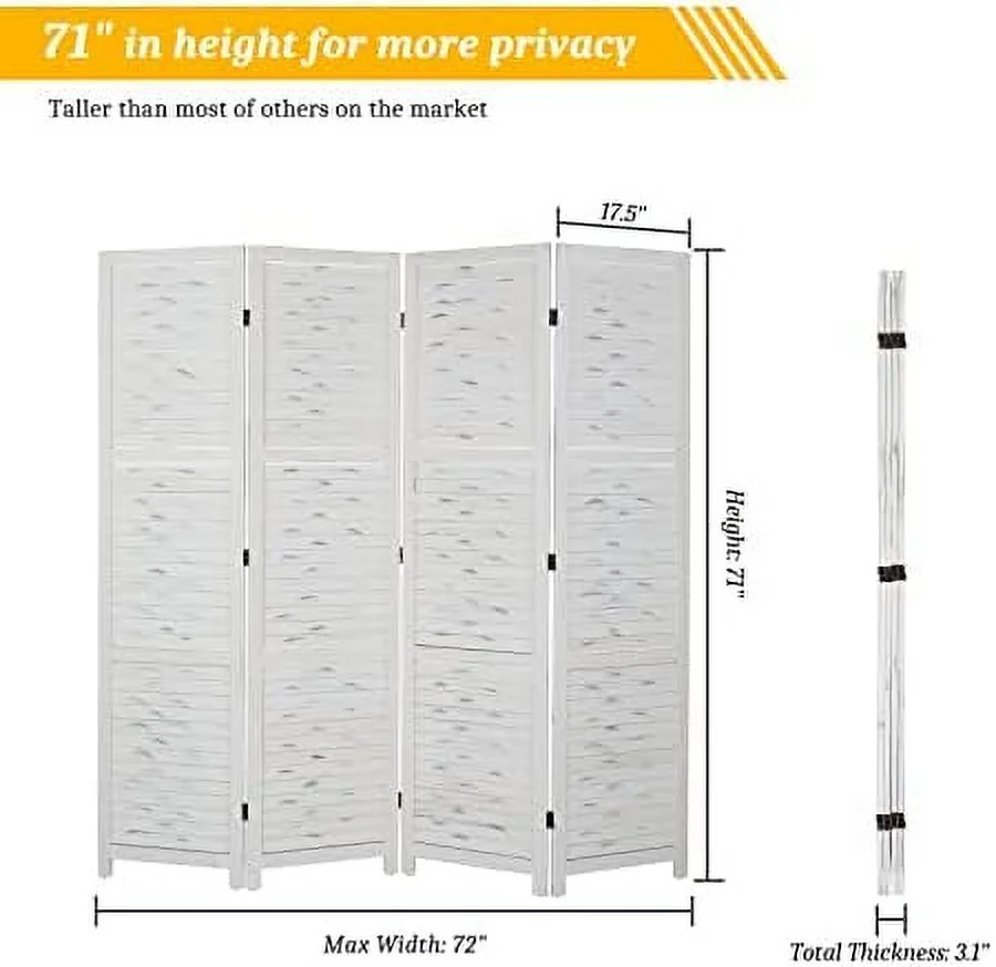 JDZHAPPYLIFE Wood Room Divider Privacy Screen  5.9 Ft Tall Folding Partition Wall Divider  Indoor Freestanding Hinged Space Separator (Grey  4 Panel)
