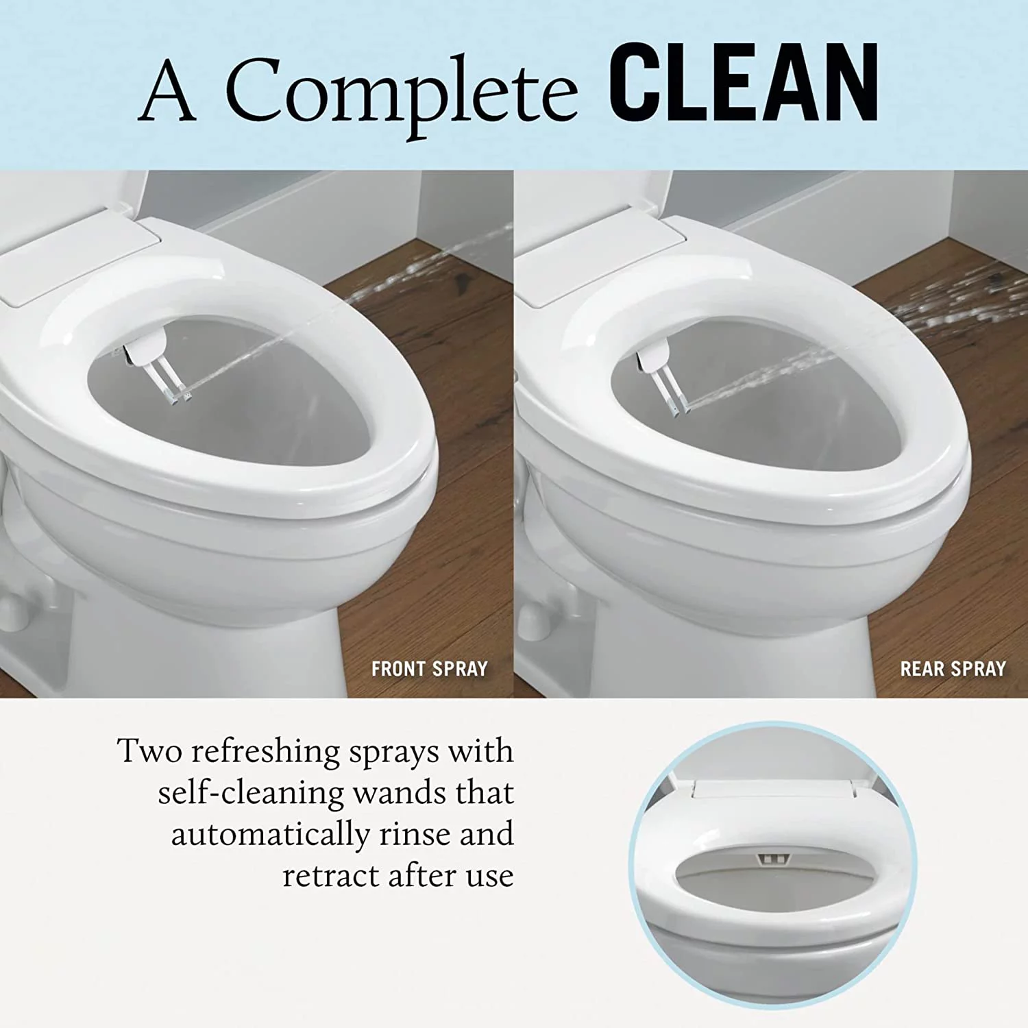 5Seconds Non-Electric Bidet Toilet Seat Elongated, White, Soft Close Round Toilet Seat, with Super grip bumpers – Easy Installation and Quick Release