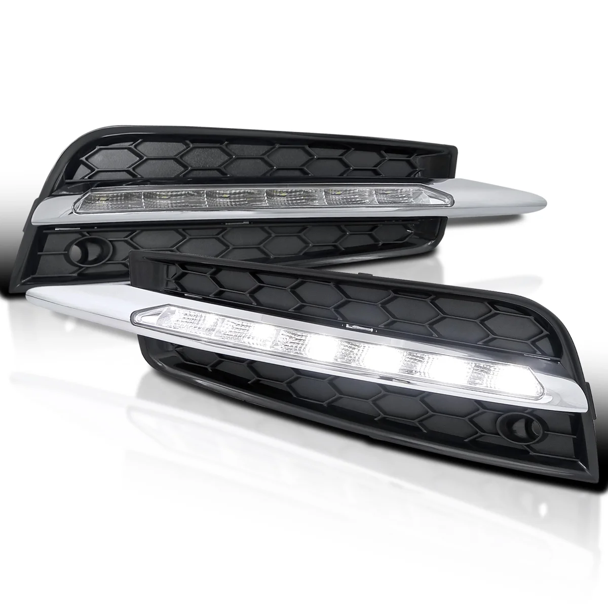 Spec-D Tuning Full SMD Led Strips Fog Light Cover Compatible with 2011-2014 Chevy Cruze L+R Pair Assembly