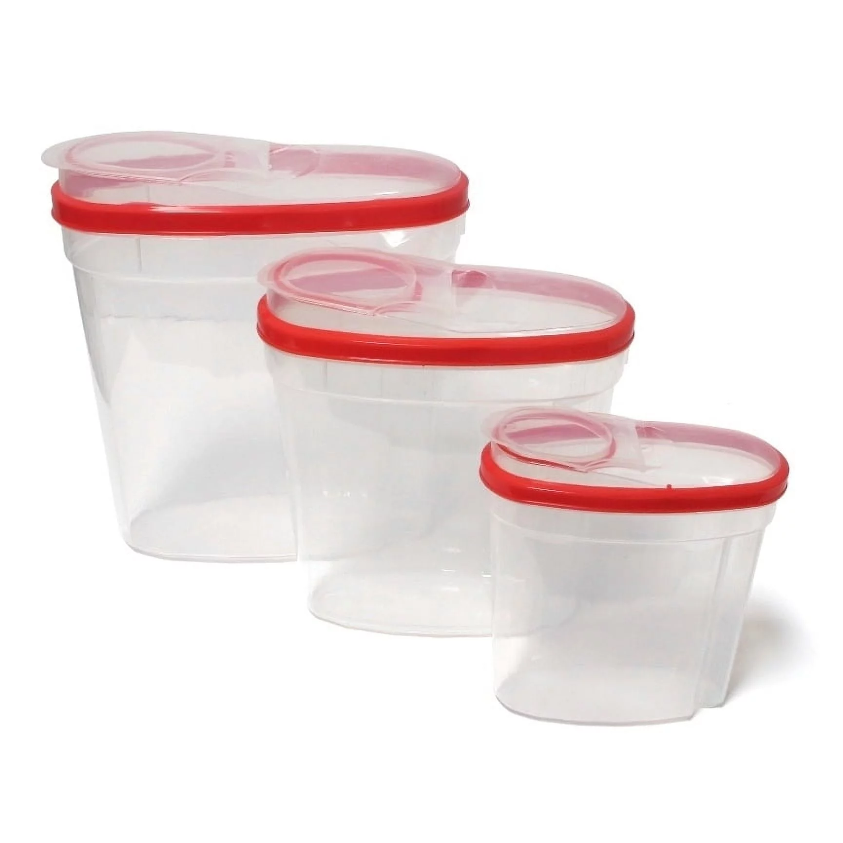 Plastic 3 Piece Cereal Dispenser Set - Dry Food Storage Containers (Red Lids)