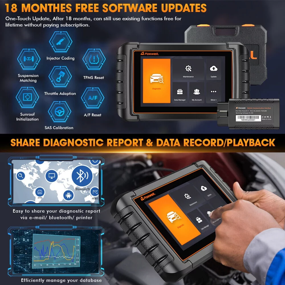 FOXWELL NT809BT OBD2 Scanner Code Reader Bi-Directional Scan Tool Bluetooth Wireless All System Car Diagnostic Tool