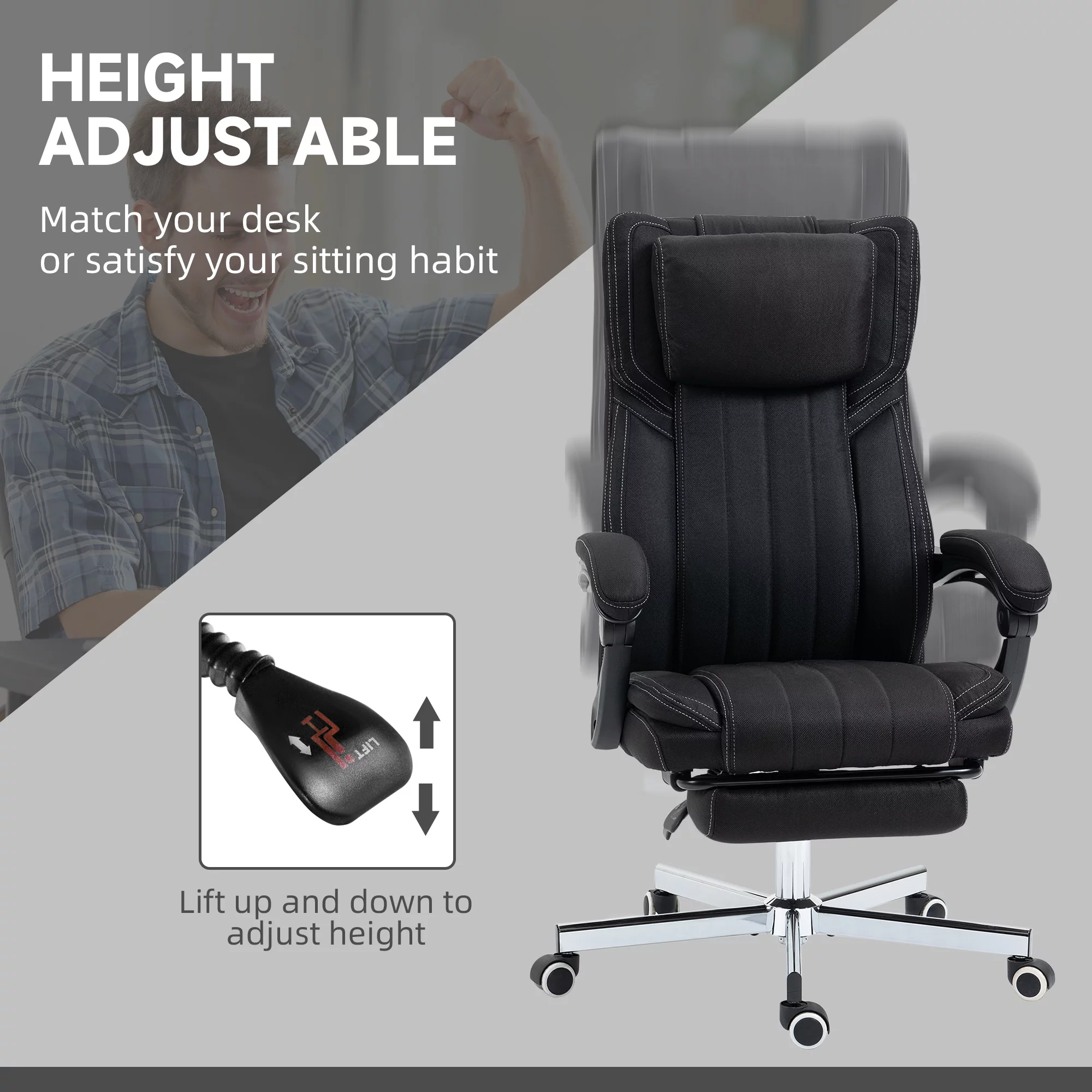 Vinsetto High-Back Vibration Massage Office Chair, Reclining Computer Chair with Footrest, Headrest, Ergonomic Office Chair with 360 Degree Swivel Wheels and Adjustable Height, Black