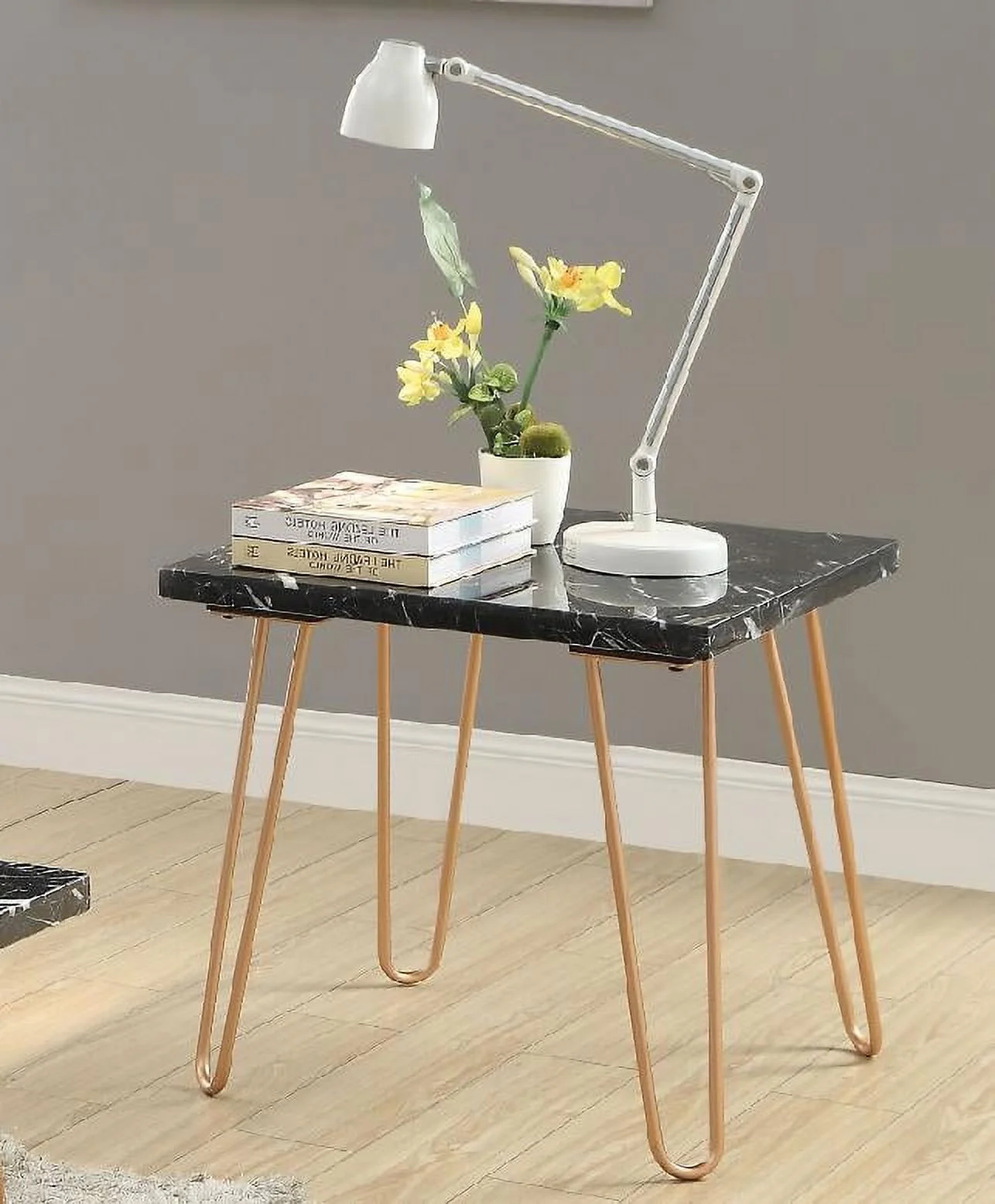 Homiyad End Table in Black Marble & Gold