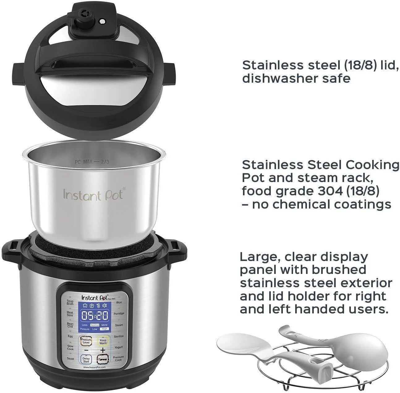 QINBI Duo Plus 9-in-1 Electric Pressure Cooker, Slow Cooker, Rice Cooker, Steamer, Sauté, Yogurt Maker, Warmer & Sterilizer, Includes App With Over 800 Recipes, Stainless Steel, 3 Quart