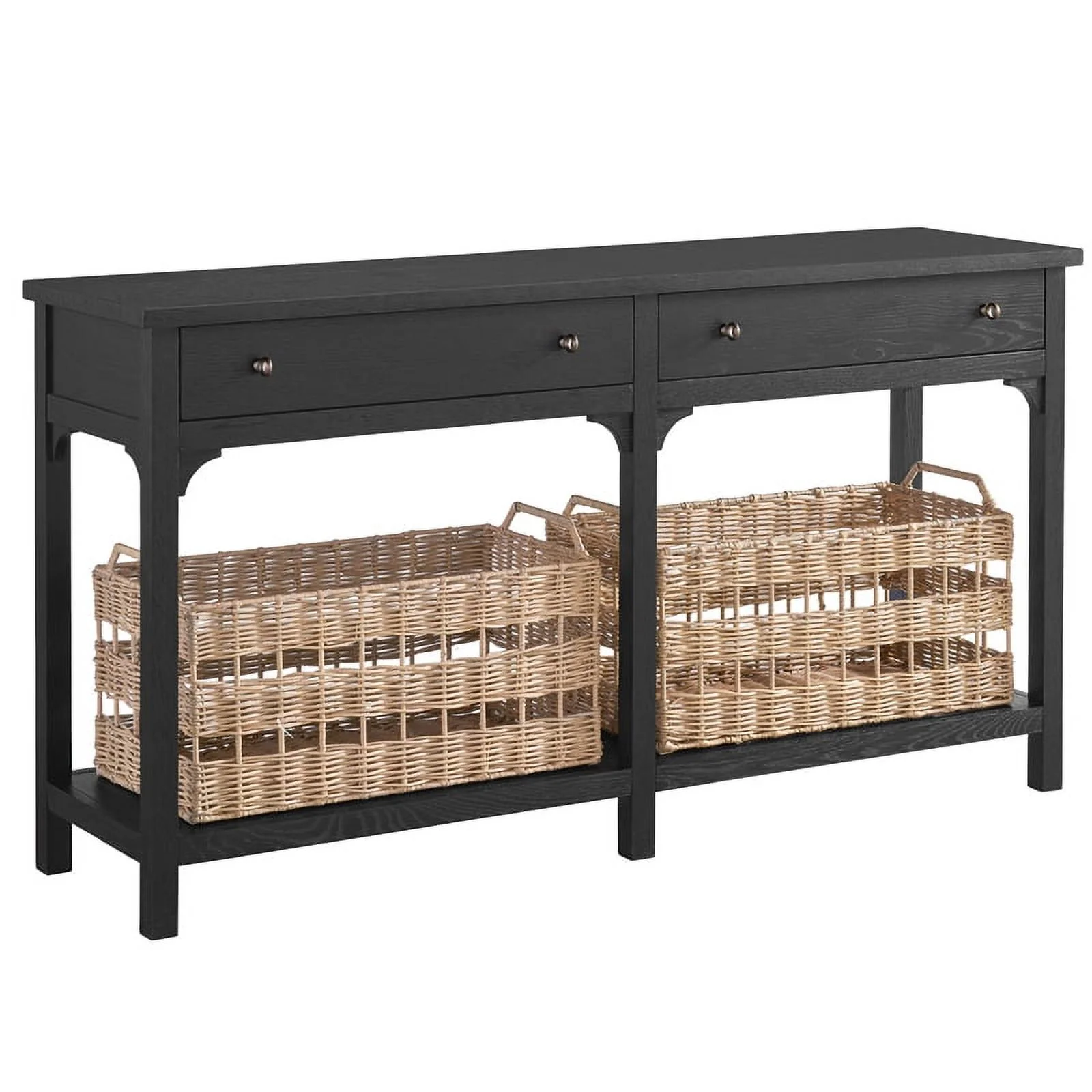 Maklaine Contemporary Farmhouse Console Table in black Oak wood