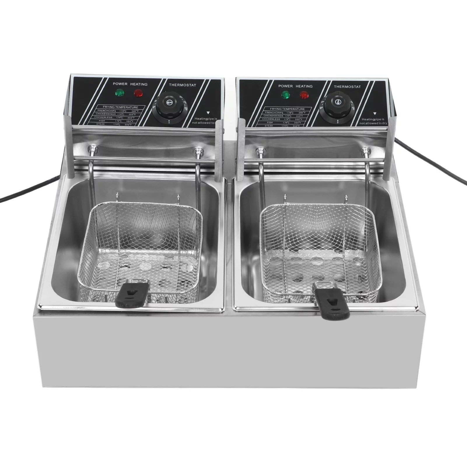 Electric Deep Fryer Double Cylinder Double Basket Stainless Steel Countertop Fryer Adjustable Temperature US Plug 110V 2500+2500W