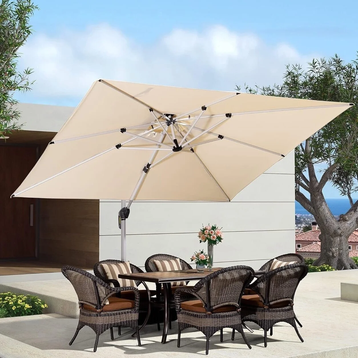 PURPLE LEAF  9 x 11ft Outdoor Rectangle Umbrella Large Cantilever Umbrella Terra