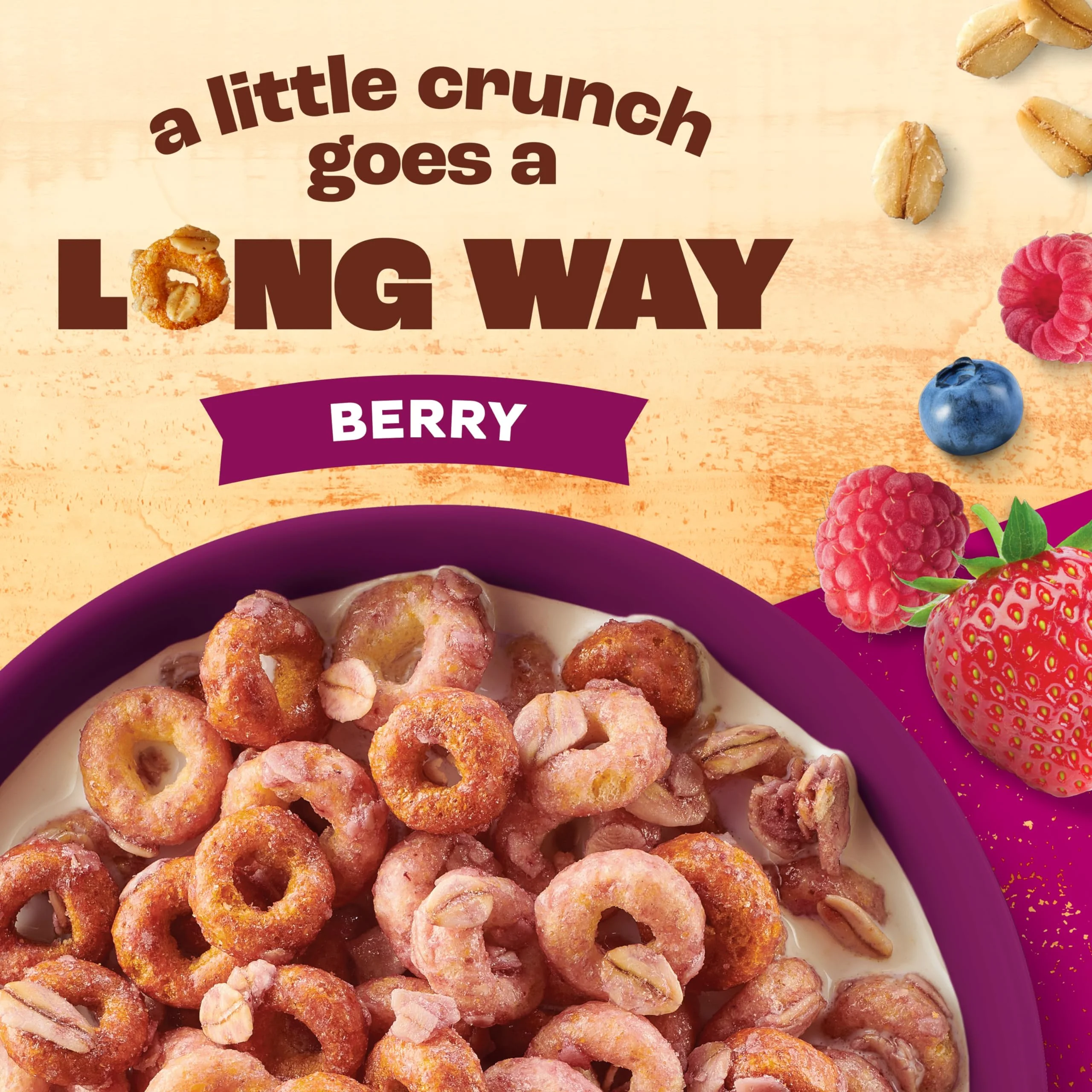 Cheerios Oat Crunch Berry Oat Breakfast Cereal, Family Size, 24 Oz
