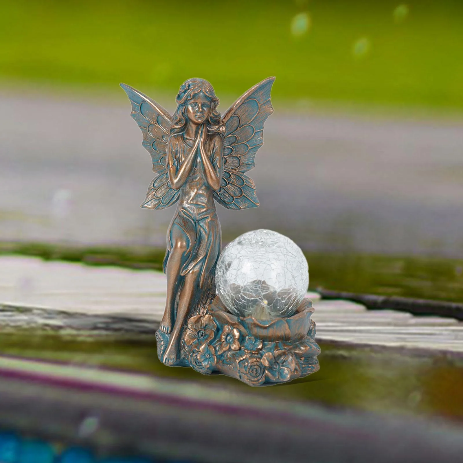 koolsoo Angel Statue Fairy Sculpture DIY Artwork Decorative,Gift Solar Powered Craft Ornaments Night Light Resin Figurines for Garden