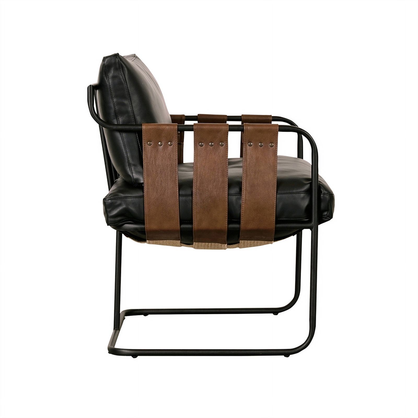 Pemberly Row Top Grain Leather Accent Chair in Black/Tobacco