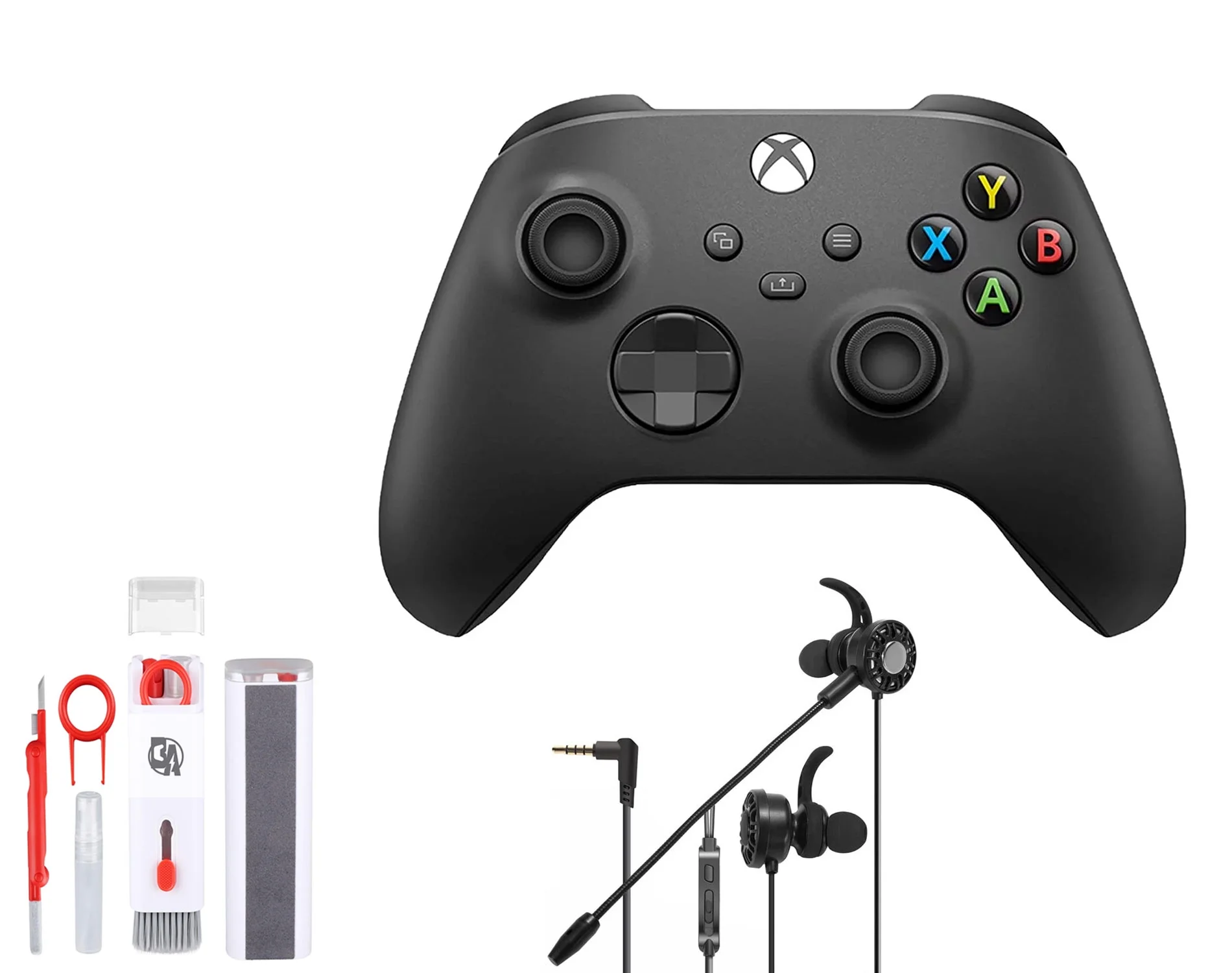 Microsoft Xbox Wireless Carbon Black Controller for Xbox Console + Wired Earbuds With Cleaning Kit BOLT AXTION Bundle Like New