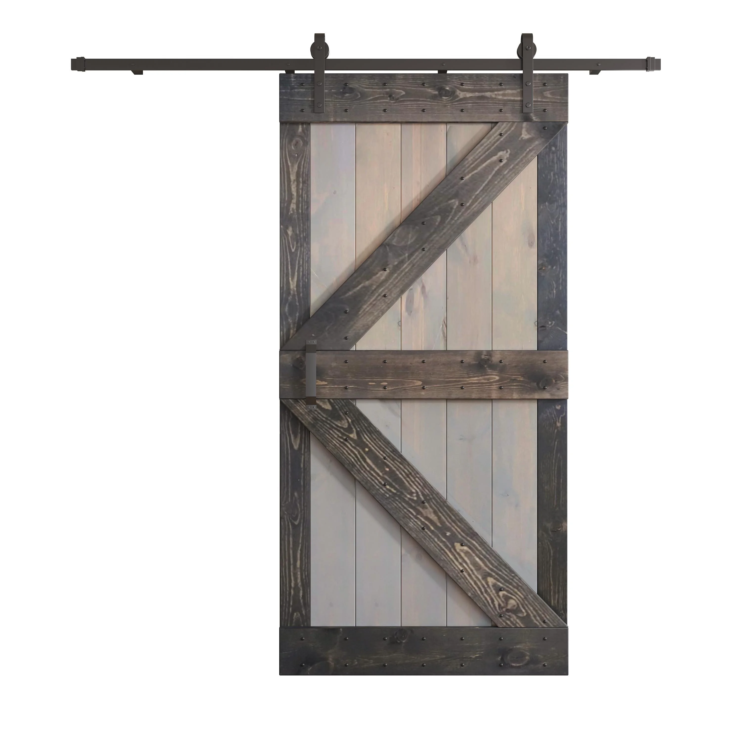 Coast Sequoia Inc 42in x 84in K Series Multi-Color Pine Wood Sliding Barn Door With Hardware Kit Light Grey / Carbon Grey