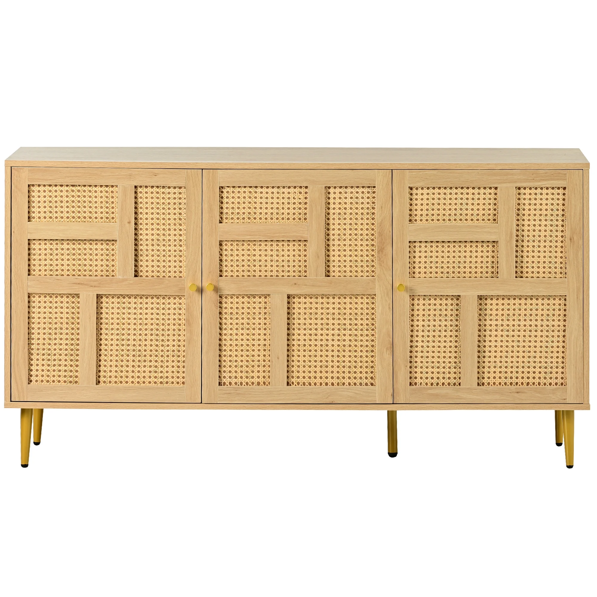 MAICOSY 57.00 Inch Rattan Cabinet with Adjustable Shelves and Storage 3 Doors Cabinet with Metal Legs Accent Cabinet for Living Room