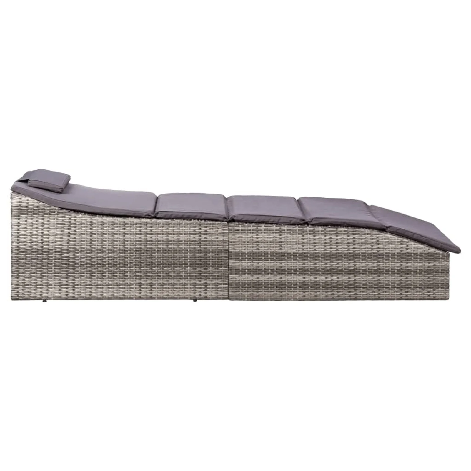 Sunbed with Cushion Poly Rattan Gray