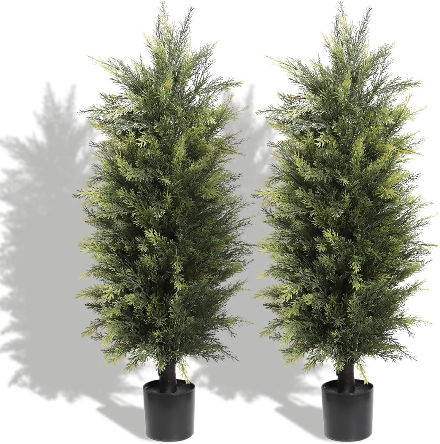 HYUN Outdoor Artificial Cedar Trees, 3.3ft Artificial Topiary Shrubs Potted, Lifelike Fake Cypress Tree, 2 Packs Faux Bushes Plant for Decorative Indoor or Outdoor（40inch）