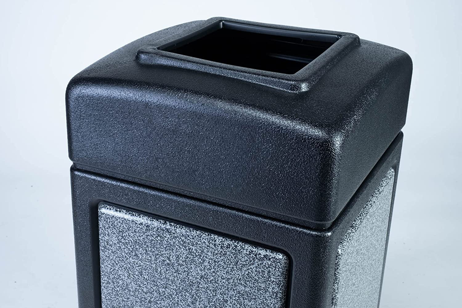 Commercial Zone Products 42gal Square StoneTec Trash Can Black with Pepperstone Panels (720313)