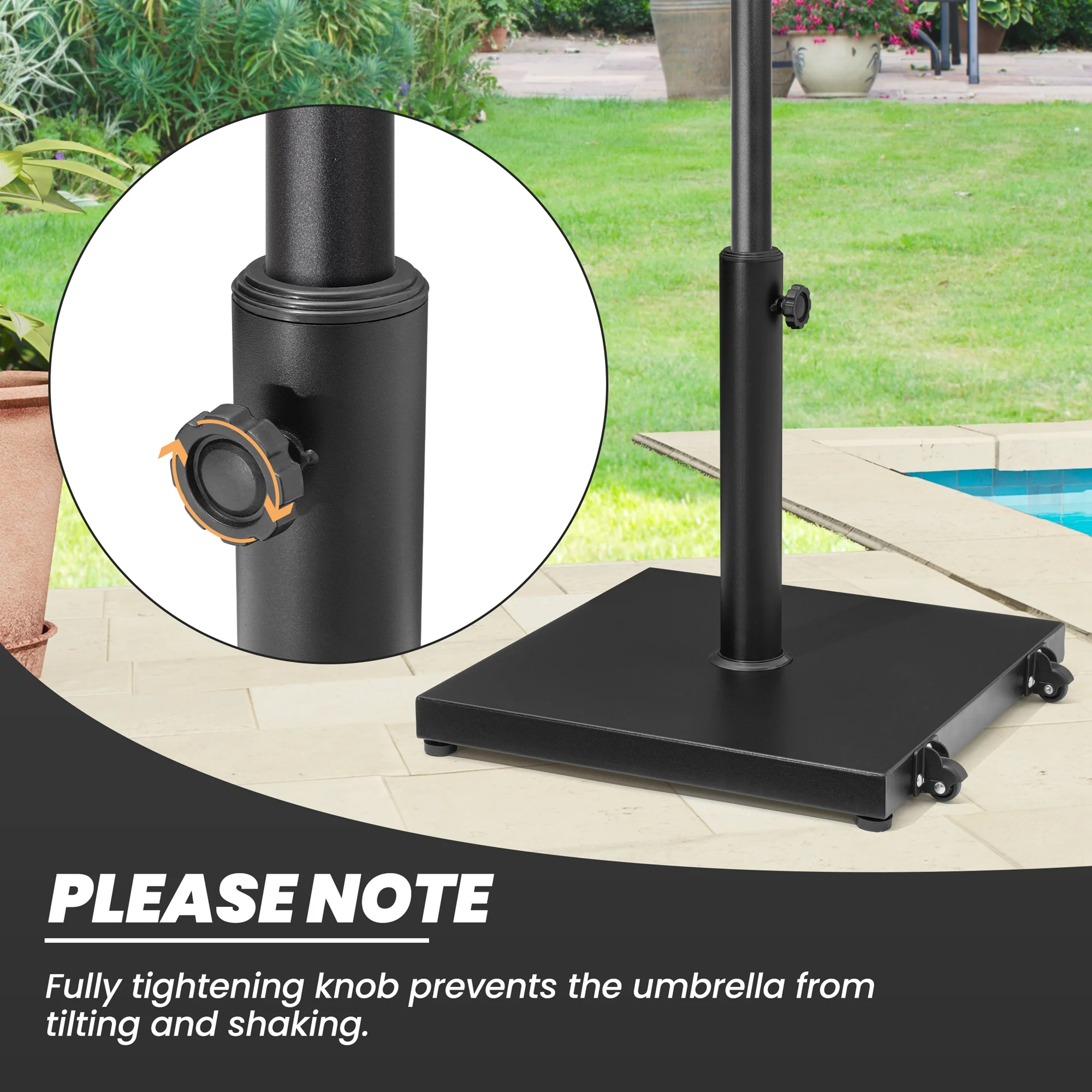 Crestlive Products 40 lbs Heavy Duty Square Concrete Patio Umbrella Base with 2 Wheels in Black