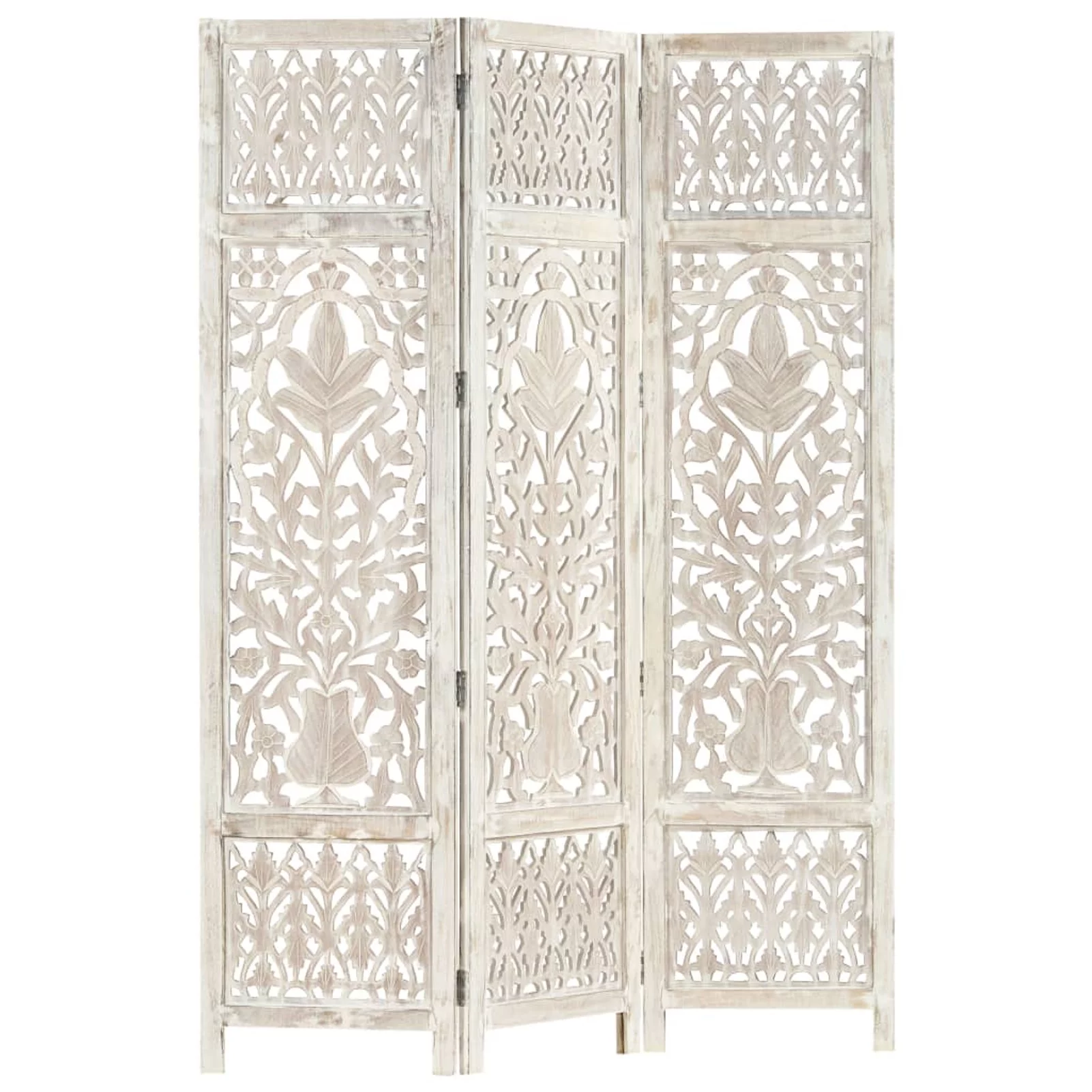 Walmeck Hand carved 3-Panel Room Divider White 47.2