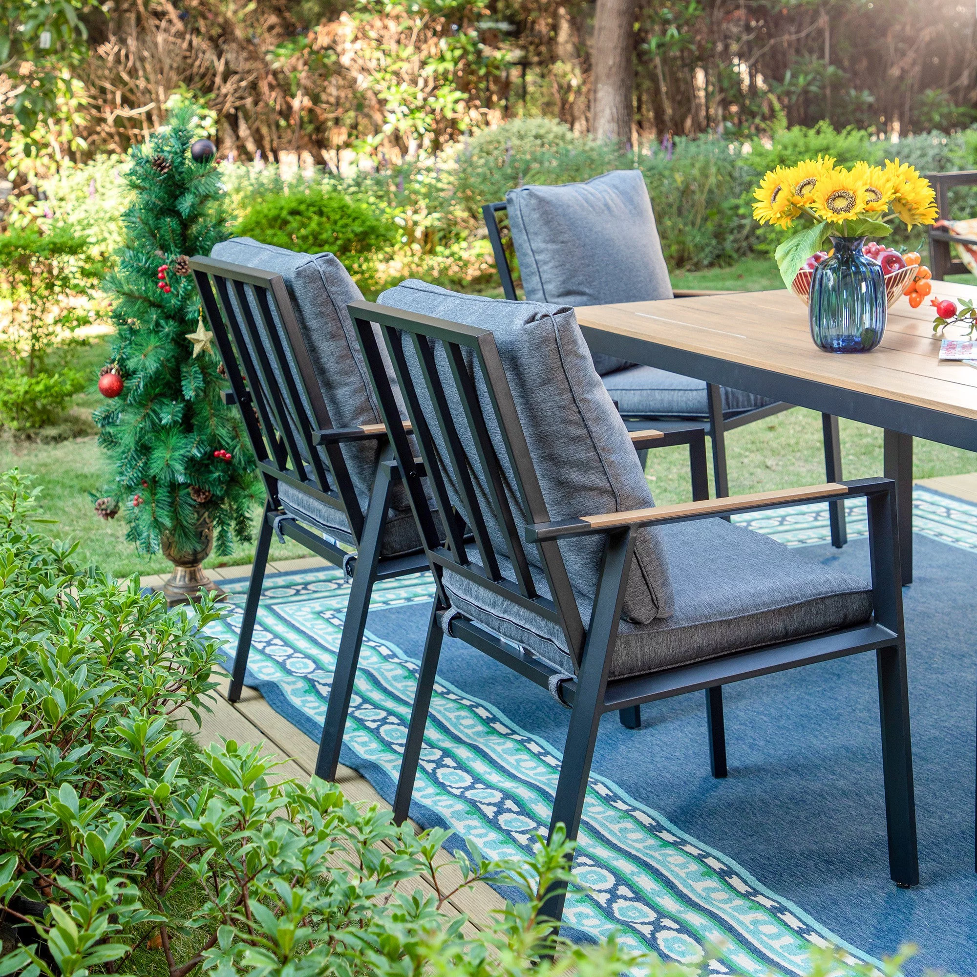 Sophia & William 7 Pieces Metal Patio Dining Set with Dark Grey Cushions