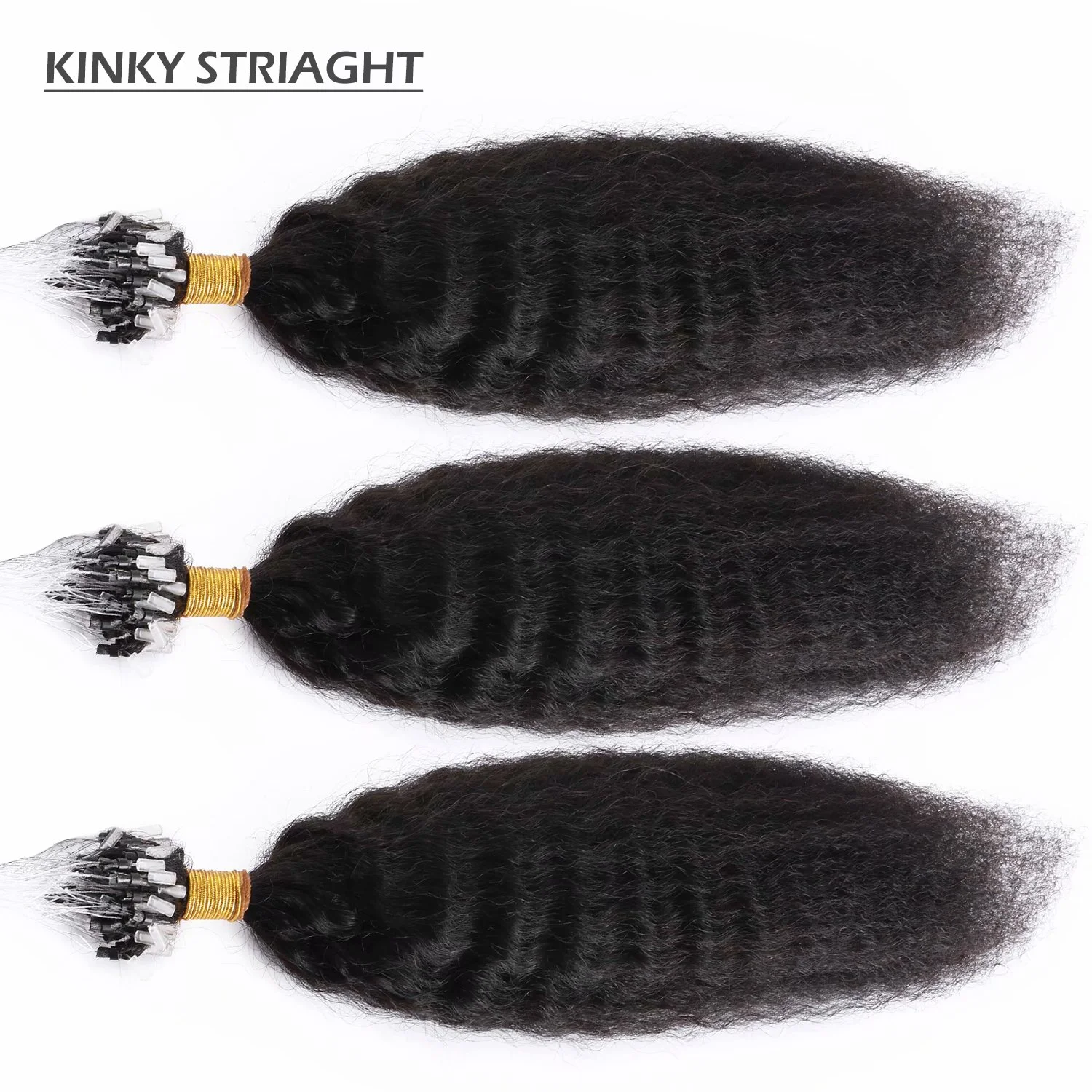 Benehair Human Hair Extensions Afro Kinny Straight Micro Loop Microlinks Remy Hair Full Head 1g Thick Black 200g