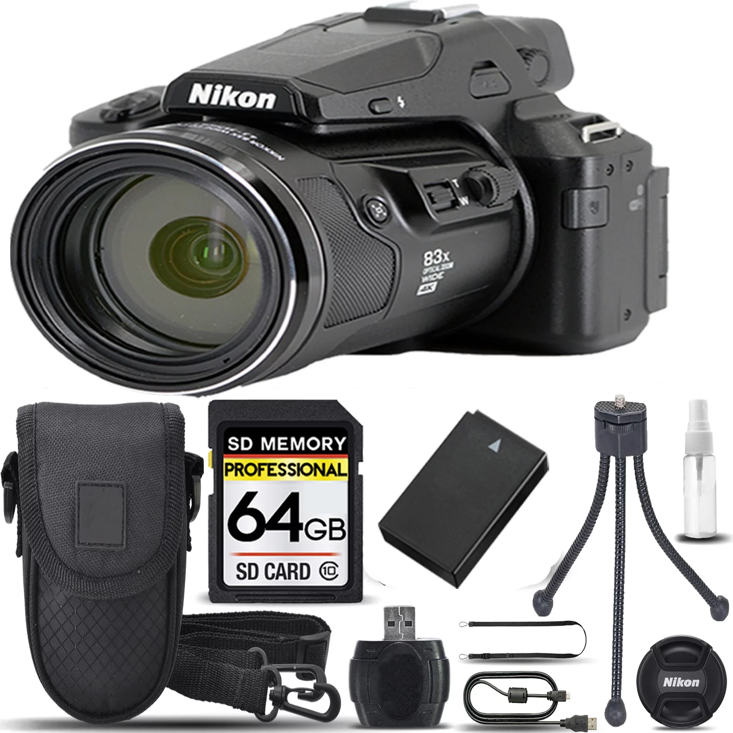 Nikon COOLPIX P950 Digital Camera 83x Optical Zoom WiFi +Case +Tripod- 64GB Kit