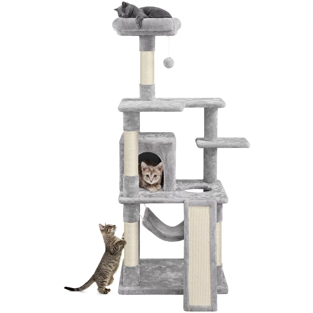 Easyfashion 60.5-inch Tall Cat Tree Cat Tower with Condo, Light Gray