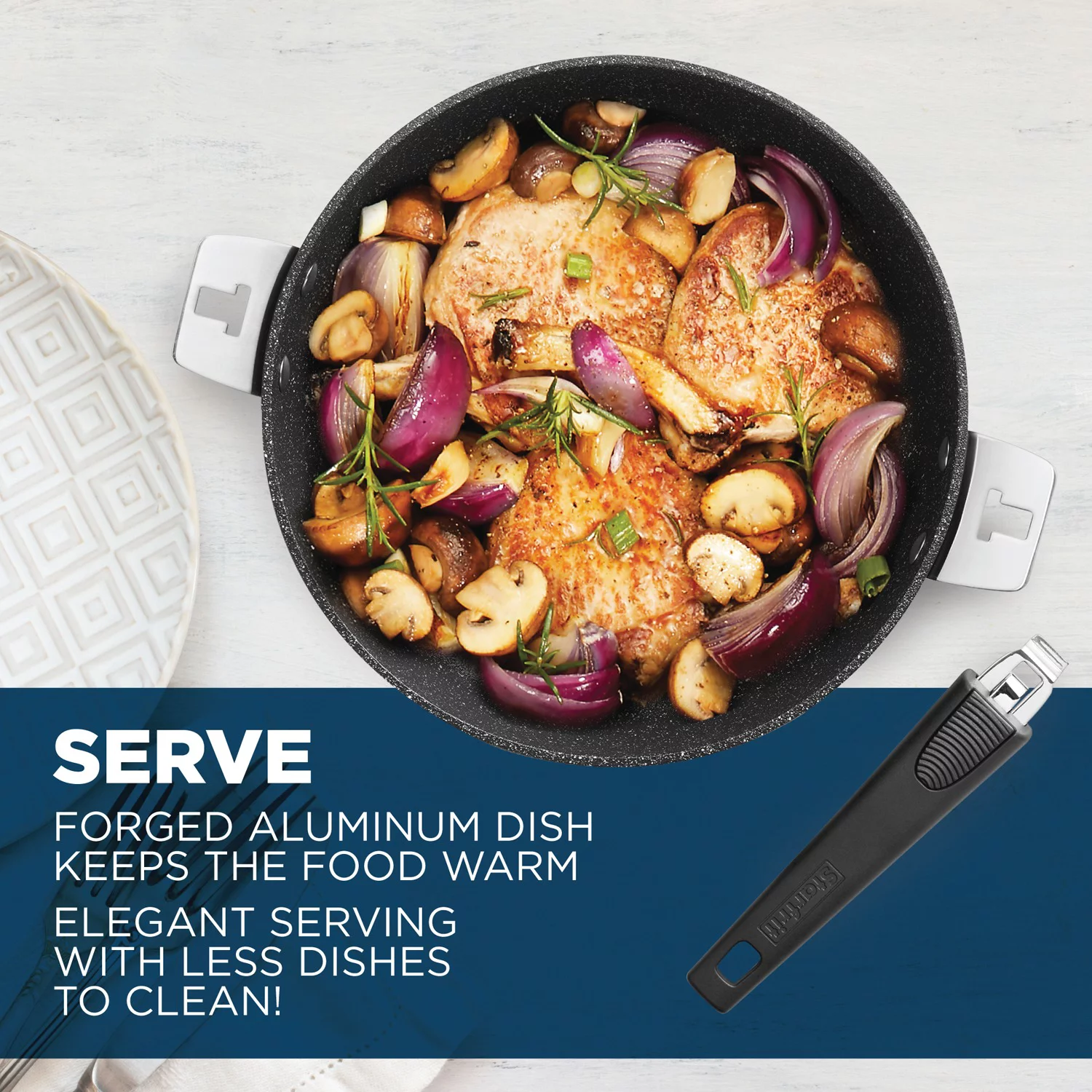 THE ROCK by Starfrit 034715-004-0000 11-Inch Fry Pan/Round Dish with T-Lock Detachable Handle