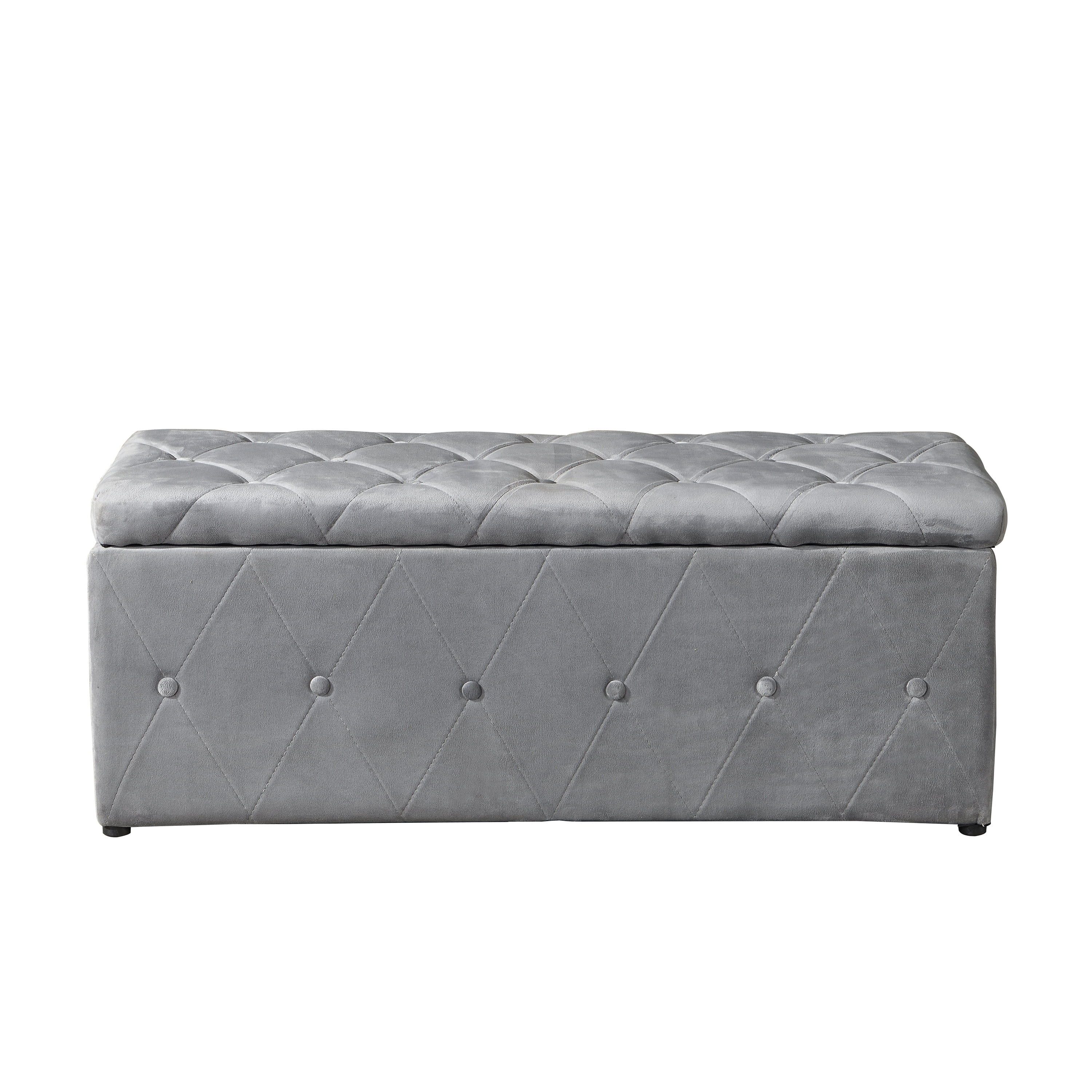 1 Piece Light Gray Rectangular Storage Ottoman Short velvet with 2 Set Ottomans