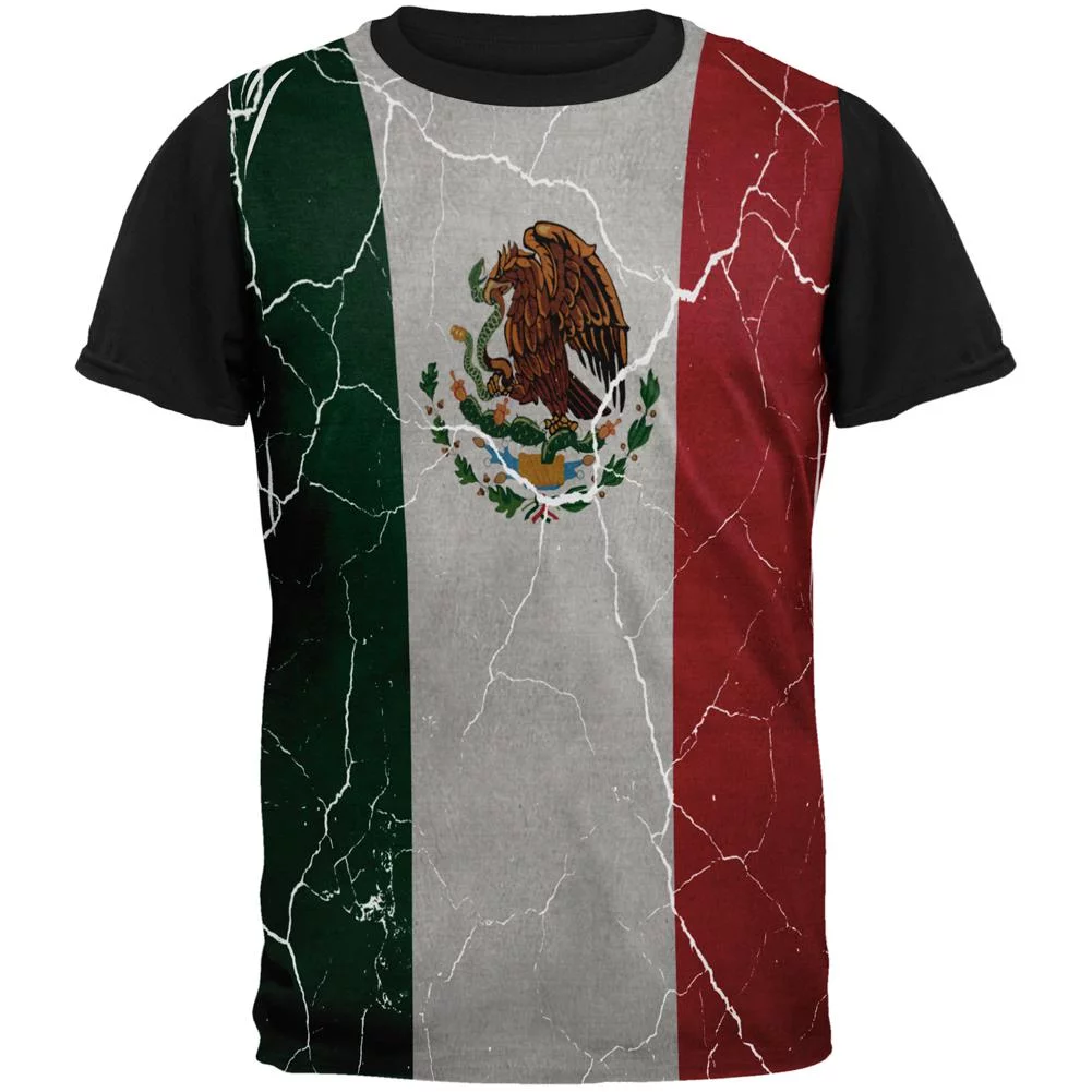 Cinco De Mayo Distressed Mexican Flag All Over Mens Black Back T Shirt Multi SM
