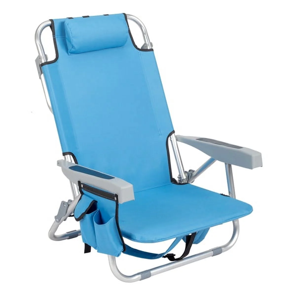 Burufy 63*65*82cm Short Oxford Cloth Silver White Aluminum Tube Bearing 100kg Beach Chair Blue