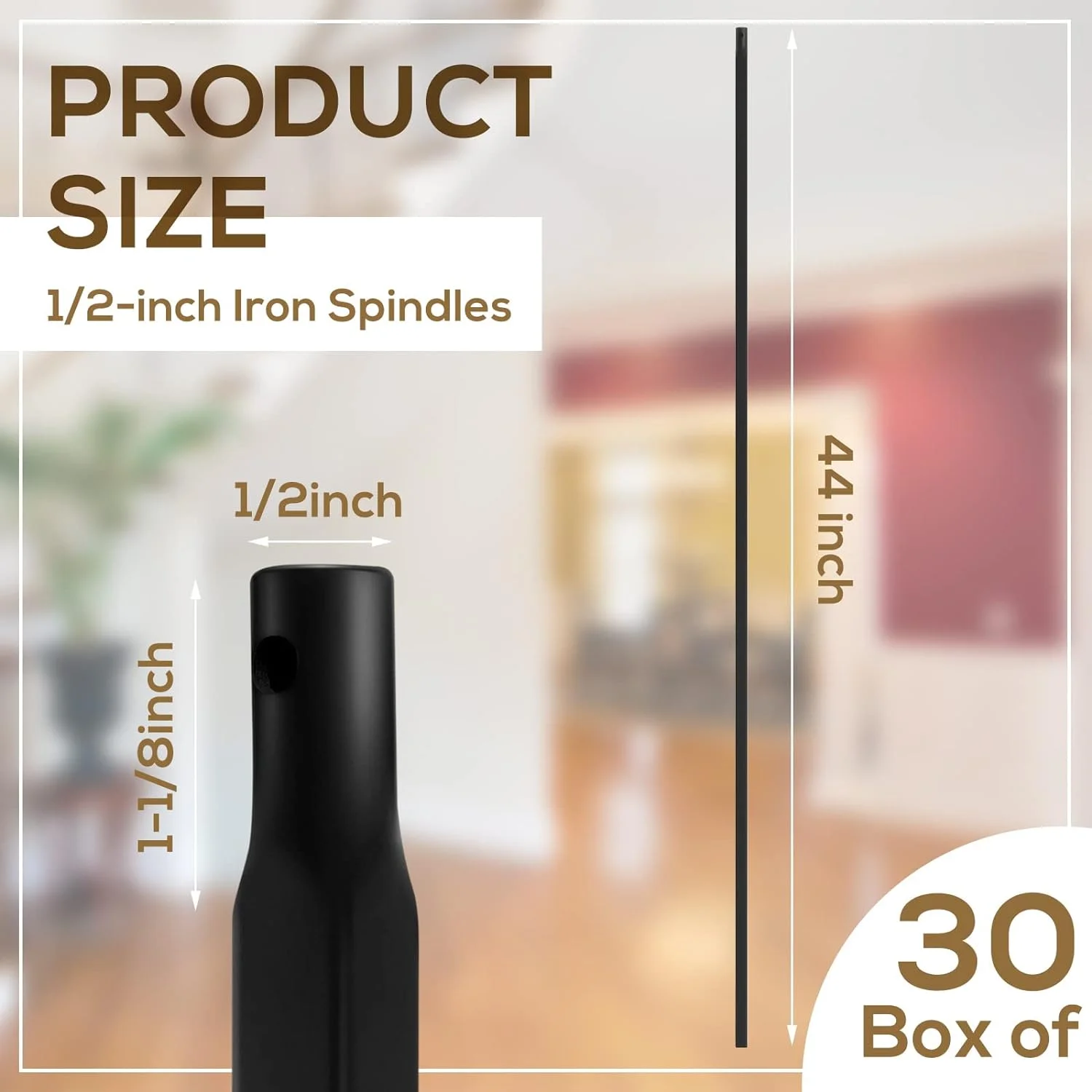 1/2 Inch x 44 Inch Wrought Iron Plain Balusters Hollow Iron Spindles Deck Balusters Stair Spindles Wrought Iron Railing for Indoor Stairs, Black (30 Pcs)