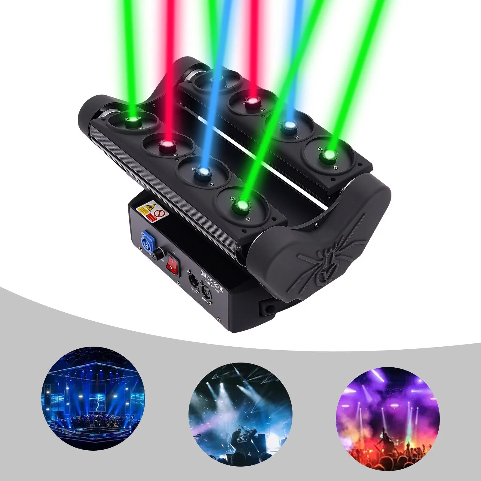 RGBW 8-Eye Spider Moving Head Stage Light LED Beam Laser DJ Party Spot Lighting