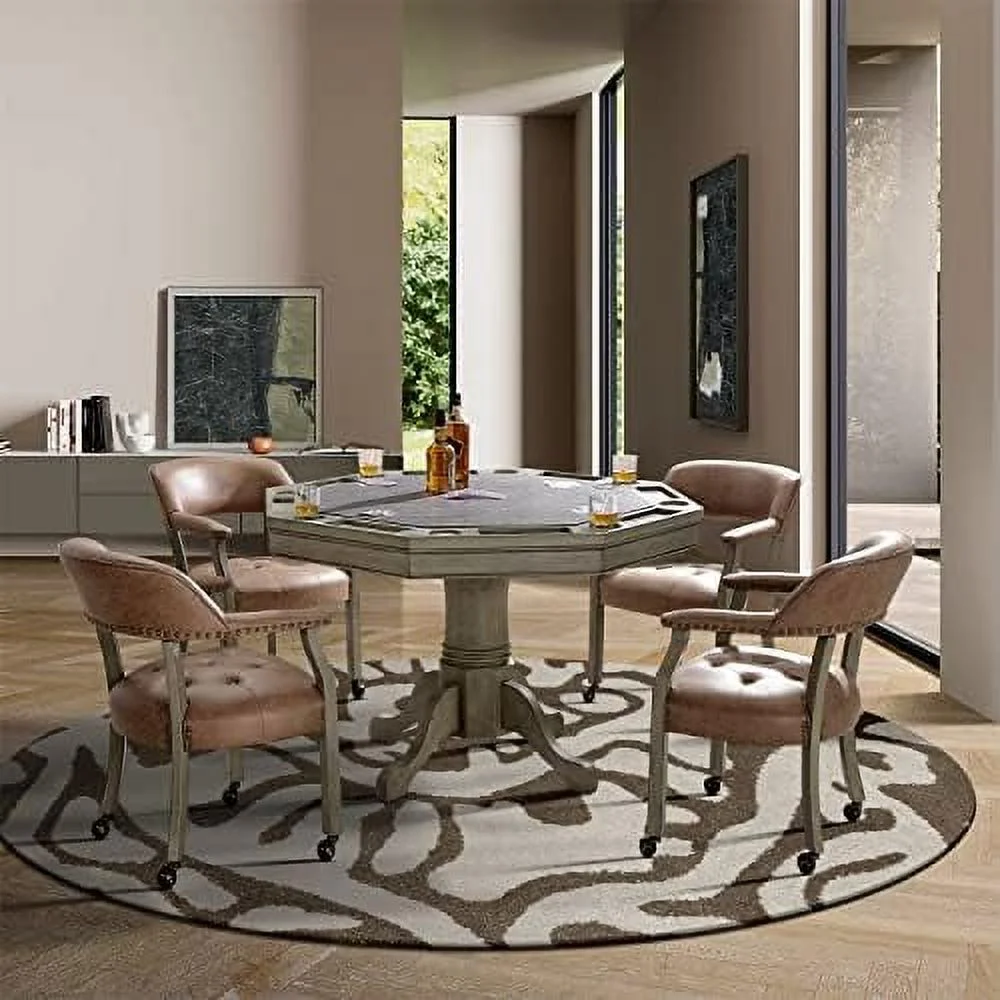 GVJMTKP Dining Chair with Casters  Kitchen Table Chair with Caster & Arms  Roller Poker Table Chairs with Wheels  Wood Captains Game Table Rolling Chairs(Espresso&Wine Red 1910WR)