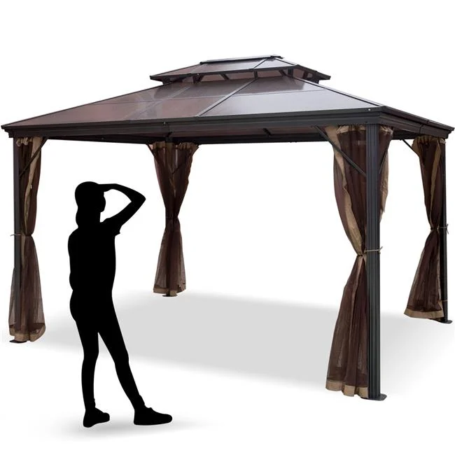 Patio Gazebo Canopy Hardtop with Mosquito Netting 10x12 ft Outdoor Gazebo Canopy
